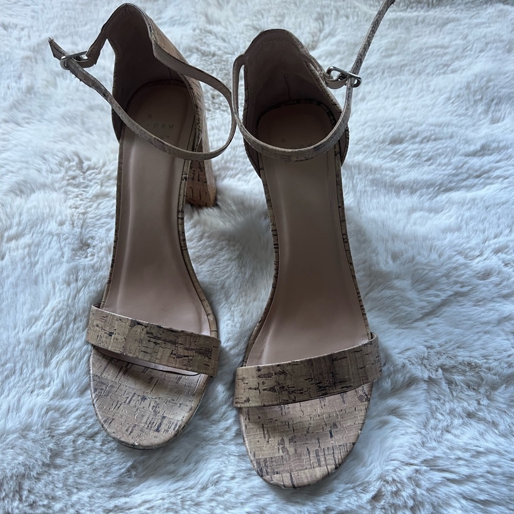 Neutral Cork-Textured Ankle Strap Sandals - Women's size 11